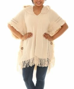 Coupon 🤩 Shoreline Ivory Button-Accent Poncho - 👩 Women & Plus 🤩