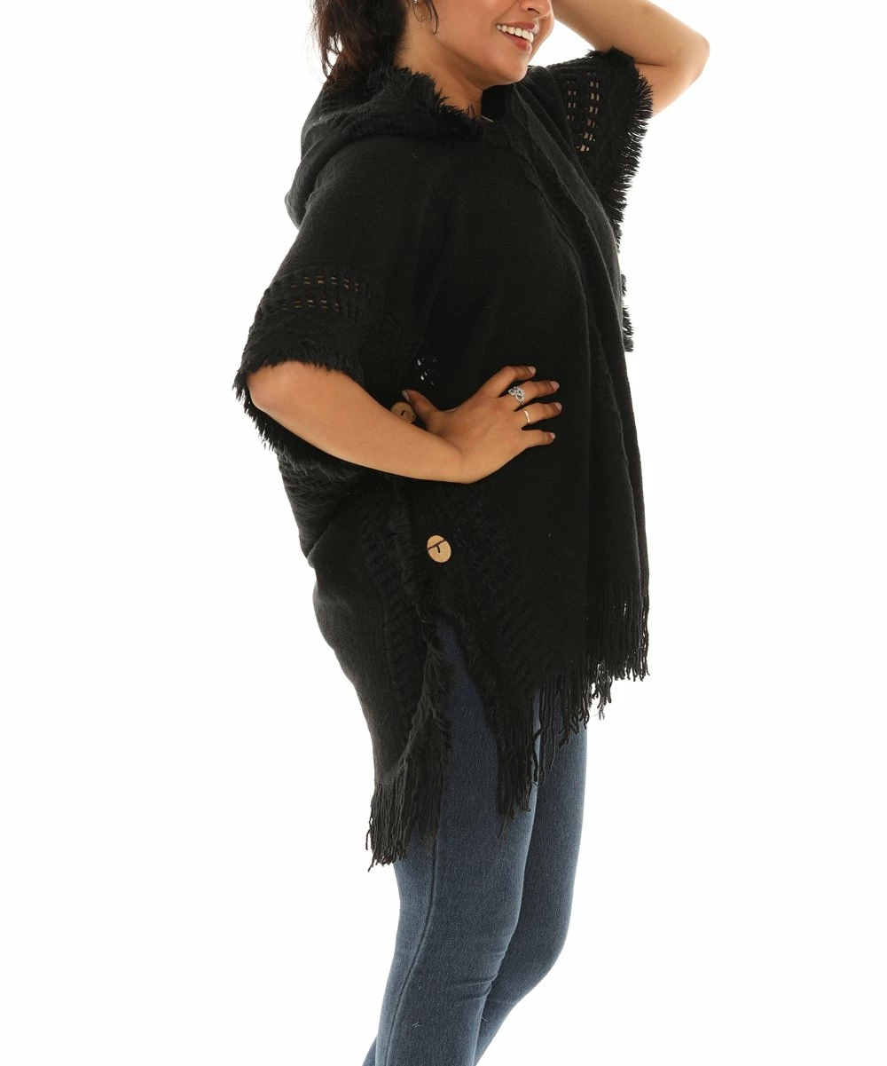 Flash Sale β€οΈ Shoreline Black Button-Accent Poncho - π© Women & Plus β€οΈ - Image 2