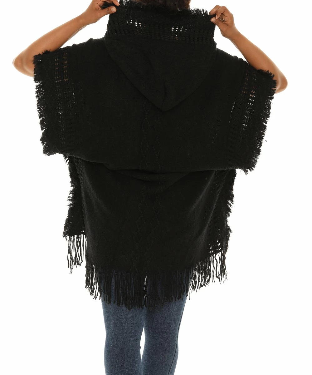 Flash Sale β€οΈ Shoreline Black Button-Accent Poncho - π© Women & Plus β€οΈ - Image 3