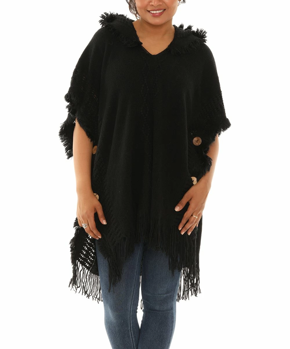 Flash Sale β€οΈ Shoreline Black Button-Accent Poncho - π© Women & Plus β€οΈ - Image 4