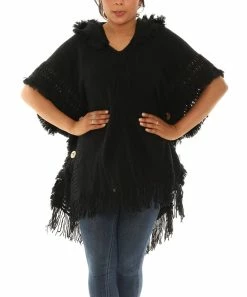 Flash Sale ❤️ Shoreline Black Button-Accent Poncho - 👩 Women & Plus ❤️