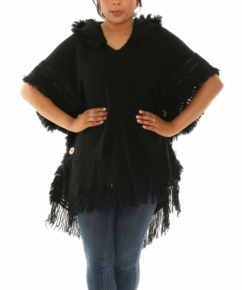Flash Sale β€οΈ Shoreline Black Button-Accent Poncho - π© Women & Plus β€οΈ