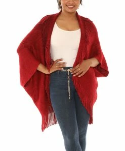 Buy ✨ Shoreline Burgundy Fringe Open Cardigan - 👩 Women & Plus ⌛