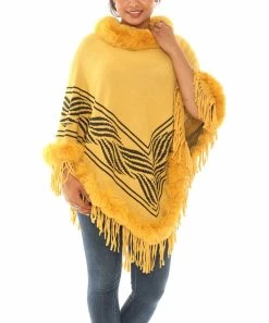 Promo 🔥 Shoreline Gold Plush-Trim Poncho - 👩 Women & Plus 🎉