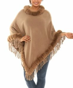 Best deal 🔔 Shoreline Taupe Plush-Trim Poncho - 👩 Women & Plus 😀