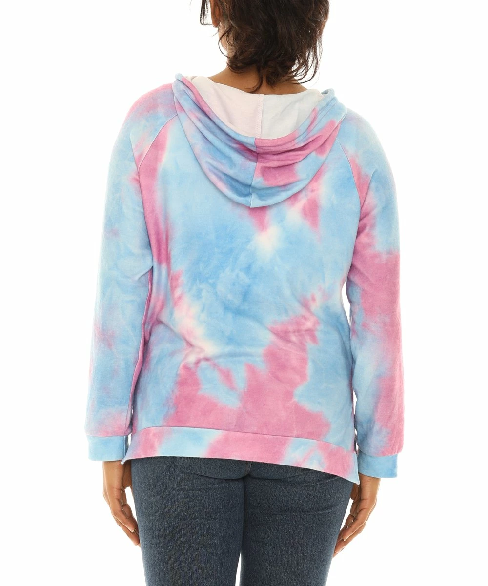 Top 10 𧨠Shoreline Pink & Blue Tie-Dye Pocket Hoodie - π© Women & Plus π - Image 2