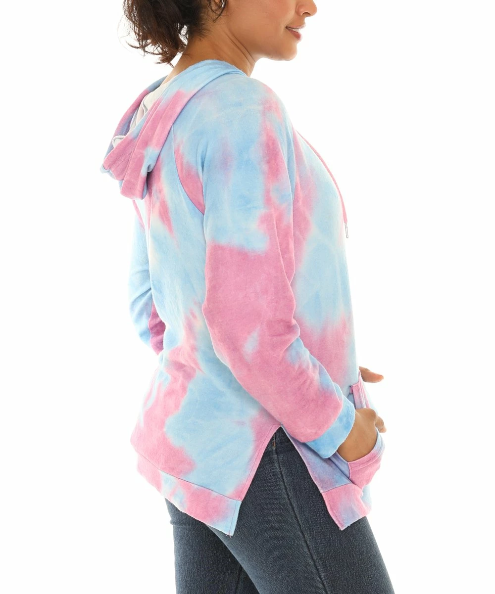 Top 10 𧨠Shoreline Pink & Blue Tie-Dye Pocket Hoodie - π© Women & Plus π - Image 4