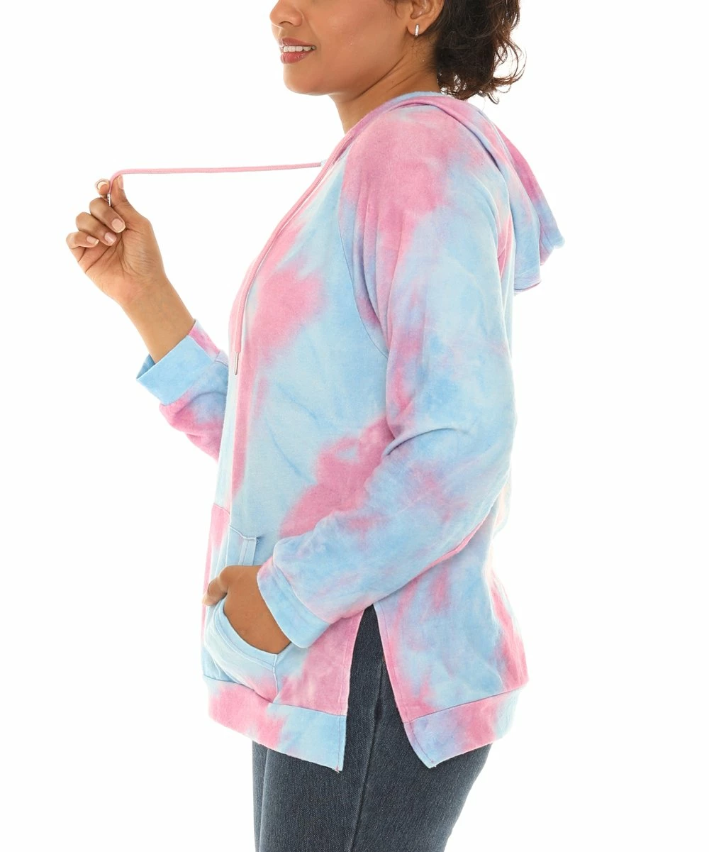Top 10 𧨠Shoreline Pink & Blue Tie-Dye Pocket Hoodie - π© Women & Plus π - Image 5