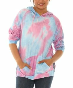 Top 10 𧨠Shoreline Pink & Blue Tie-Dye Pocket Hoodie - π© Women & Plus π