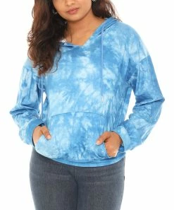 New β Shoreline Blue & White Tie-Dye Hoodie - π© Women & Plus π