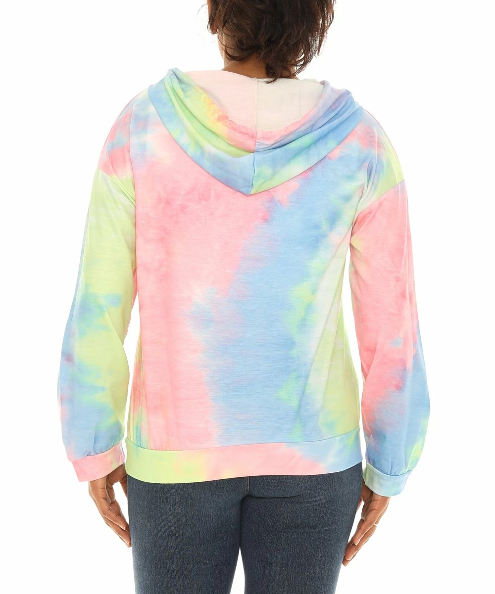 Best deal β¨ Shoreline Pink & Yellow Rainbow Tie-Dye Pocket Hoodie - π© Women & Plus π - Image 4