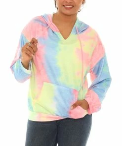 Best deal ✨ Shoreline Pink & Yellow Rainbow Tie-Dye Pocket Hoodie - 👩 Women & Plus 😀