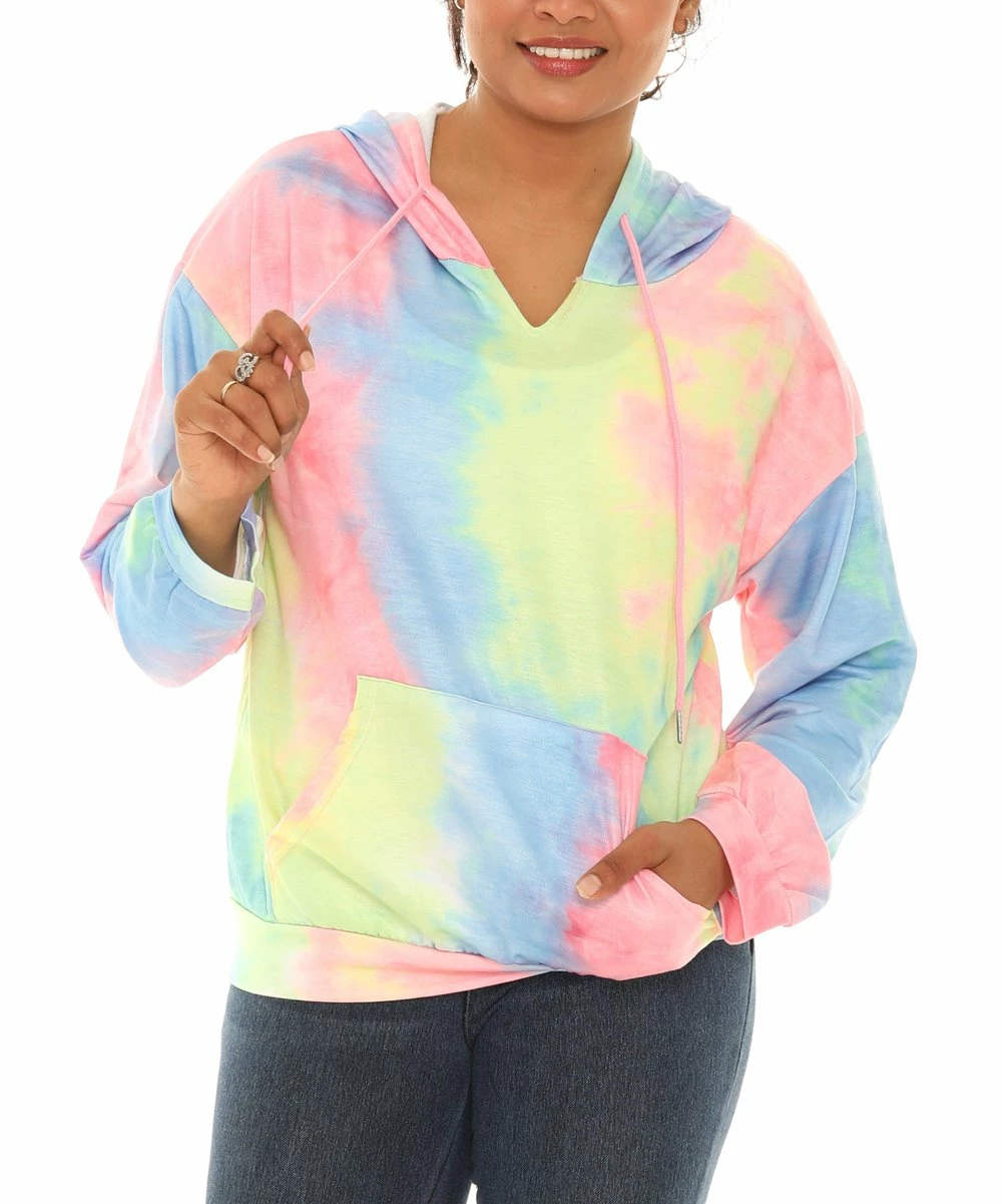 Best deal β¨ Shoreline Pink & Yellow Rainbow Tie-Dye Pocket Hoodie - π© Women & Plus π