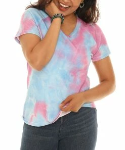 Buy π Shoreline Pink & Light Blue Tie-Dye Short-Sleeve V-Neck Top - π© Women & Plus β¨