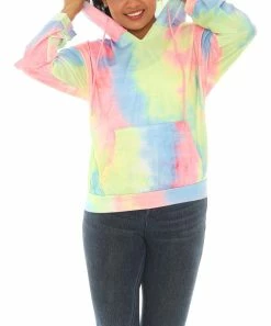 Best Sale β Shoreline Yellow & Blue Tie-Dye Pocket Hoodie - π© Women & Plus π
