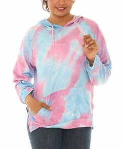 Budget π Shoreline Pink & Light Blue Tie-Dye Drawstring Hoodie - π© Women & Plus π