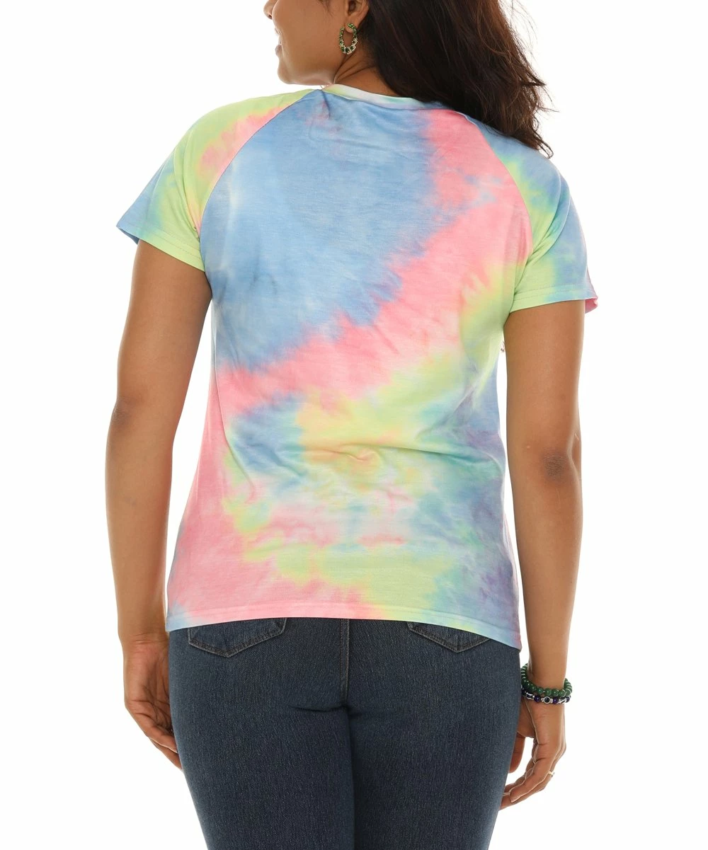 Promo π Shoreline Green & Pink Tie-Dye V-Neck Top - π© Women & Plus π - Image 5