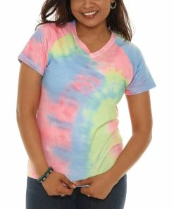 Promo 🎉 Shoreline Green & Pink Tie-Dye V-Neck Top - 👩 Women & Plus 🔔