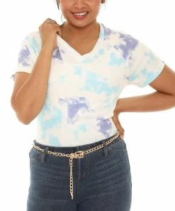 Best Sale π Shoreline Cream & Purple Tie-Dye Short-Sleeve V-Neck Top - π© Women & Plus π