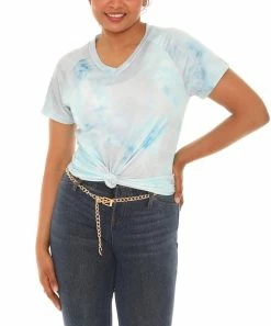 Wholesale 🧨 Shoreline Turquoise & White Tie-Dye Short-Sleeve V-Neck Top - Plus 👏