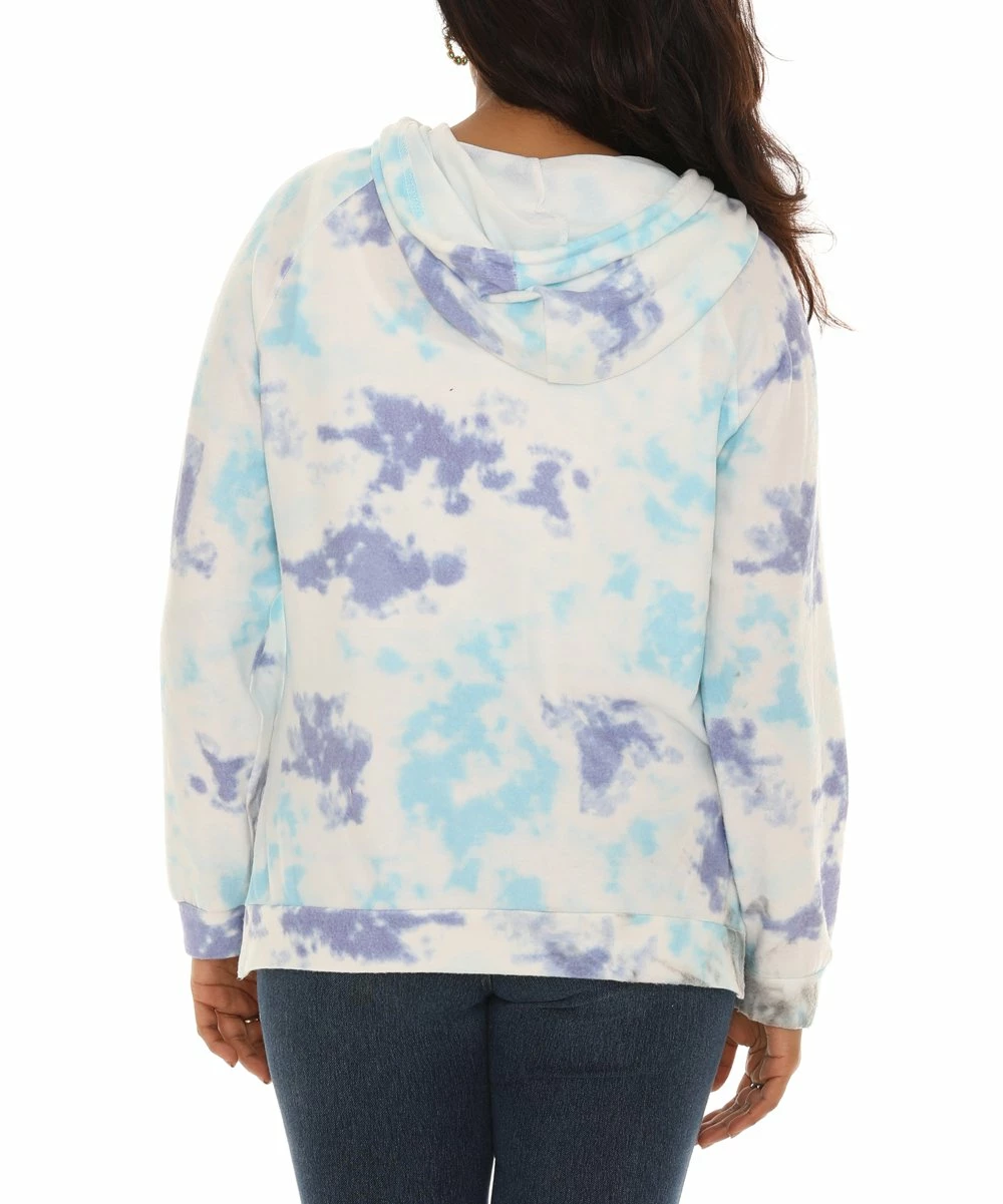 Best Pirce β€οΈ Shoreline Blue & Cream Tie-Dye Drawstring Hoodie - π© Women & Plus π₯ - Image 2