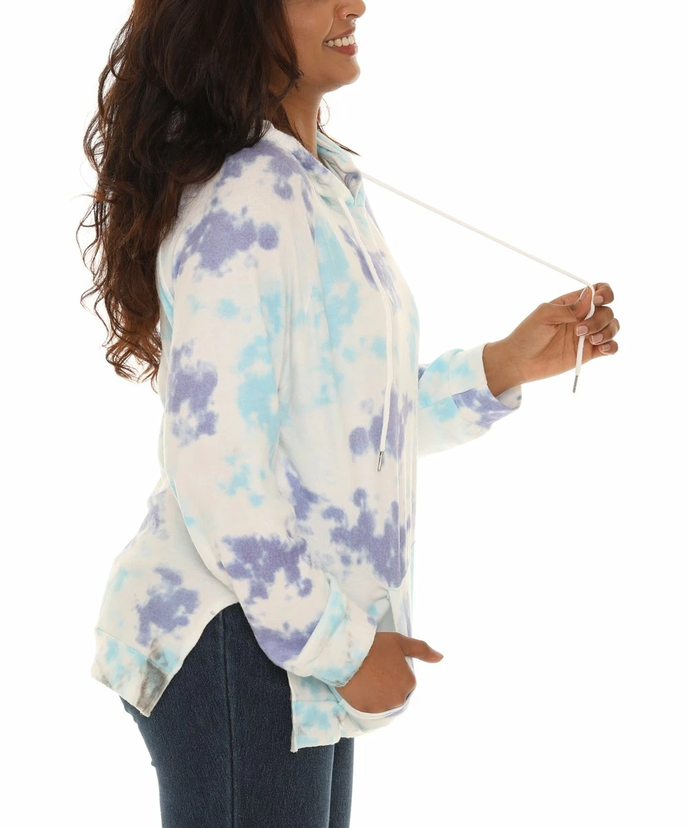 Best Pirce β€οΈ Shoreline Blue & Cream Tie-Dye Drawstring Hoodie - π© Women & Plus π₯ - Image 4