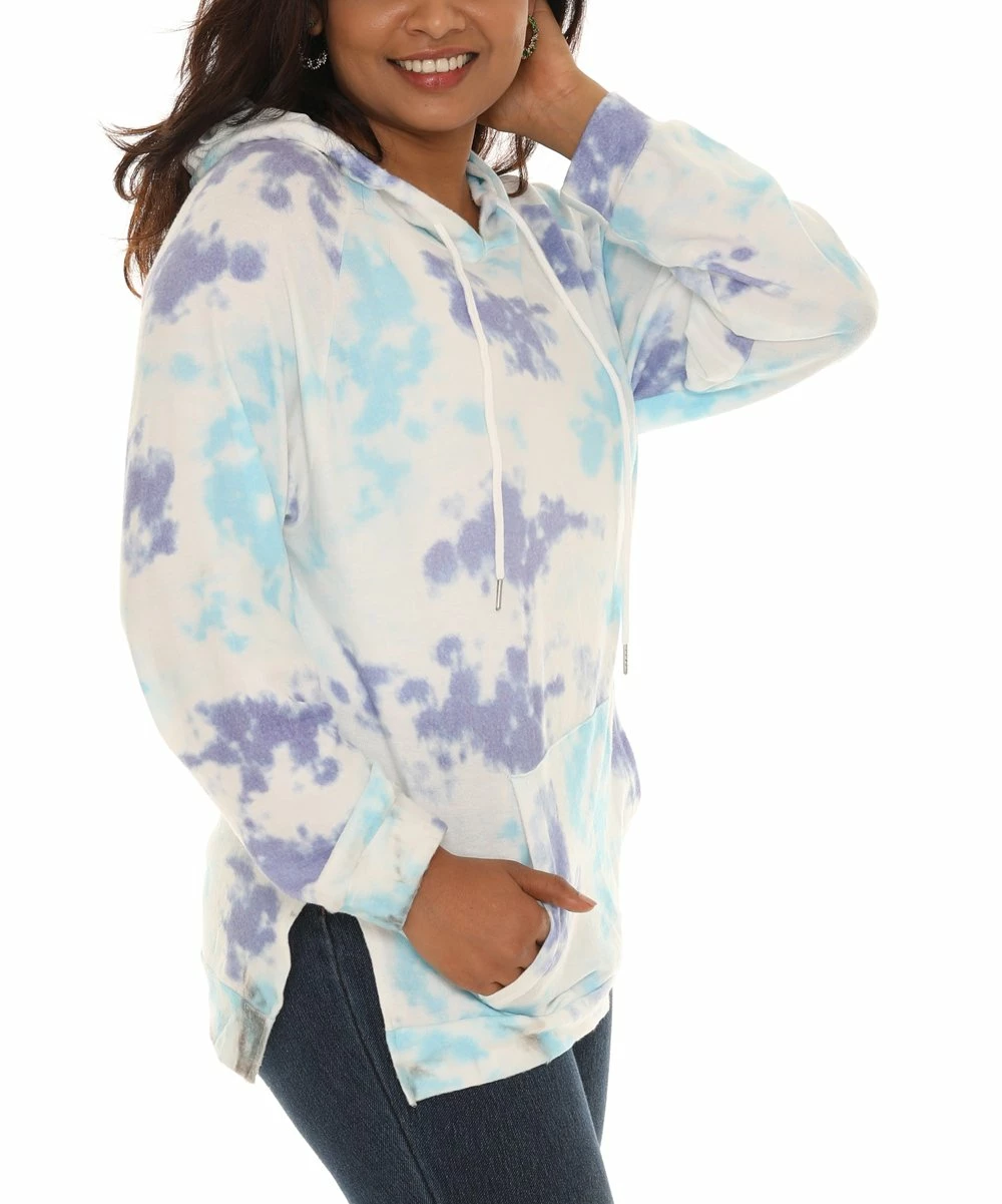 Best Pirce β€οΈ Shoreline Blue & Cream Tie-Dye Drawstring Hoodie - π© Women & Plus π₯ - Image 5