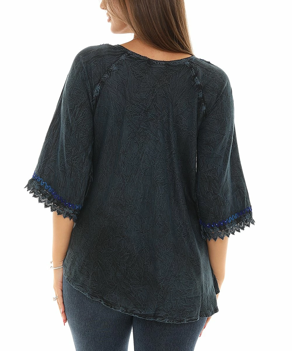 Coupon βοΈ Shoreline Navy Rhinestone-Accent Embroidered Scoop Neck Tunic - π© Women & Plus π - Image 2