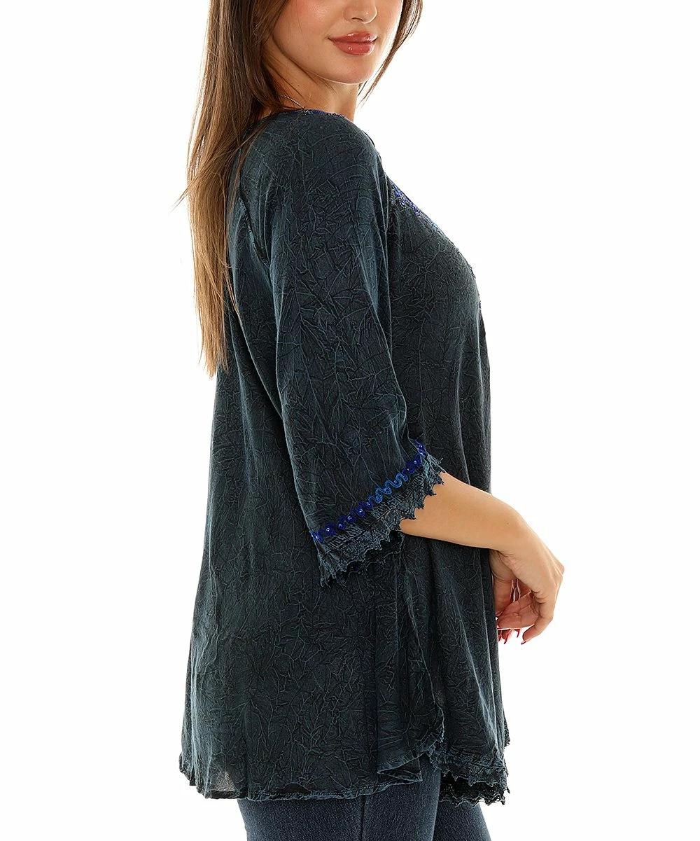 Coupon βοΈ Shoreline Navy Rhinestone-Accent Embroidered Scoop Neck Tunic - π© Women & Plus π - Image 4