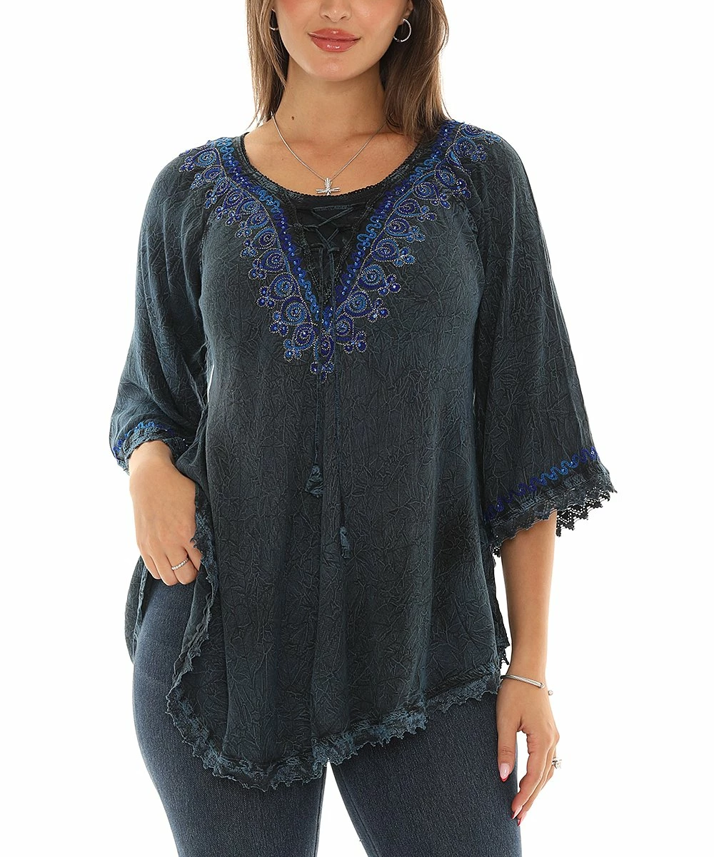 Coupon βοΈ Shoreline Navy Rhinestone-Accent Embroidered Scoop Neck Tunic - π© Women & Plus π - Image 5
