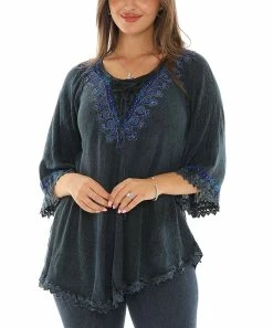 Coupon ✔️ Shoreline Navy Rhinestone-Accent Embroidered Scoop Neck Tunic - 👩 Women & Plus 👏