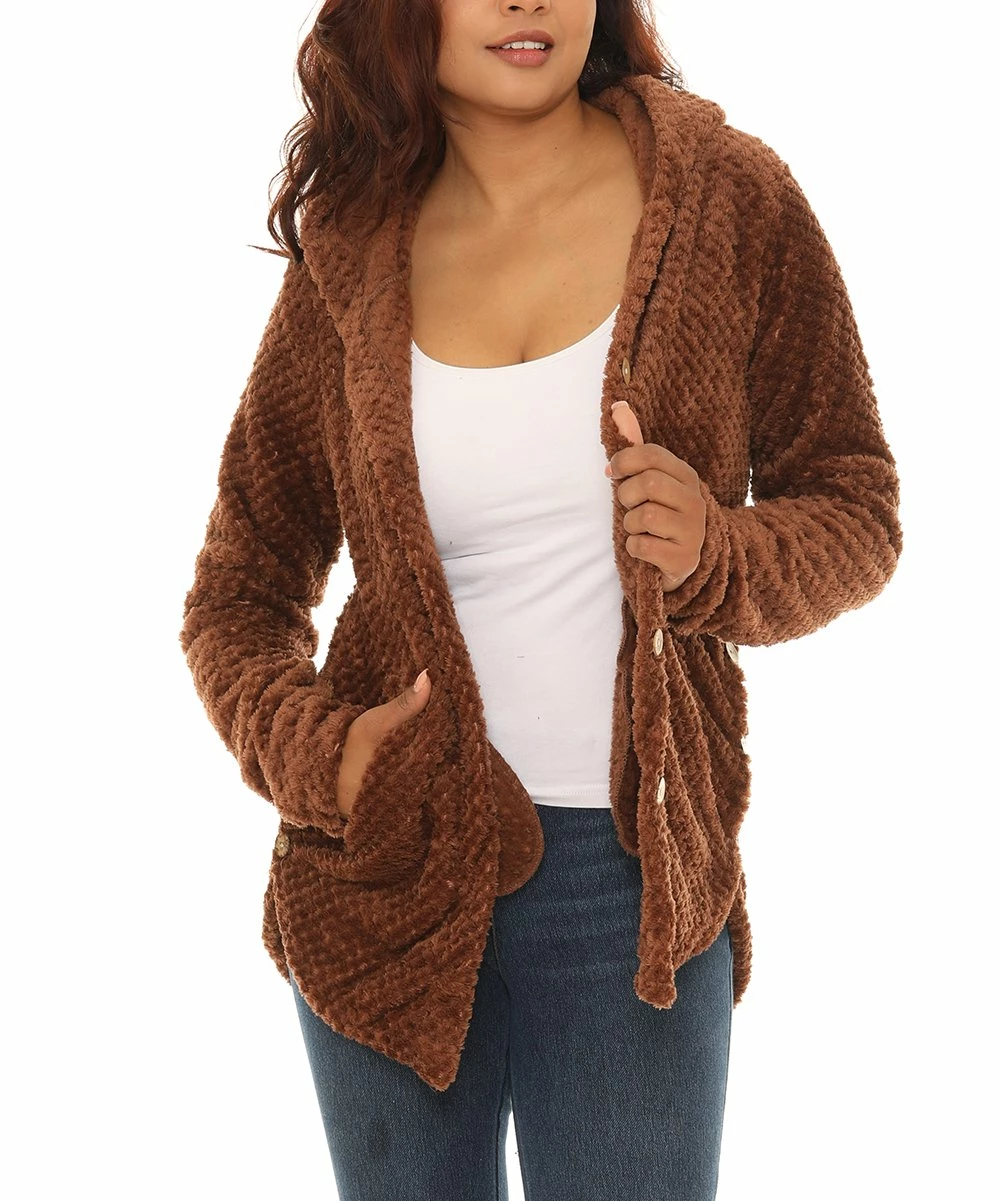 Budget β Shoreline Chestnut Brown Pocket Button-Up Hoodie - π© Women & Plus π - Image 5