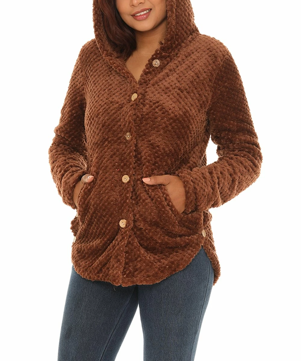 Budget β Shoreline Chestnut Brown Pocket Button-Up Hoodie - π© Women & Plus π