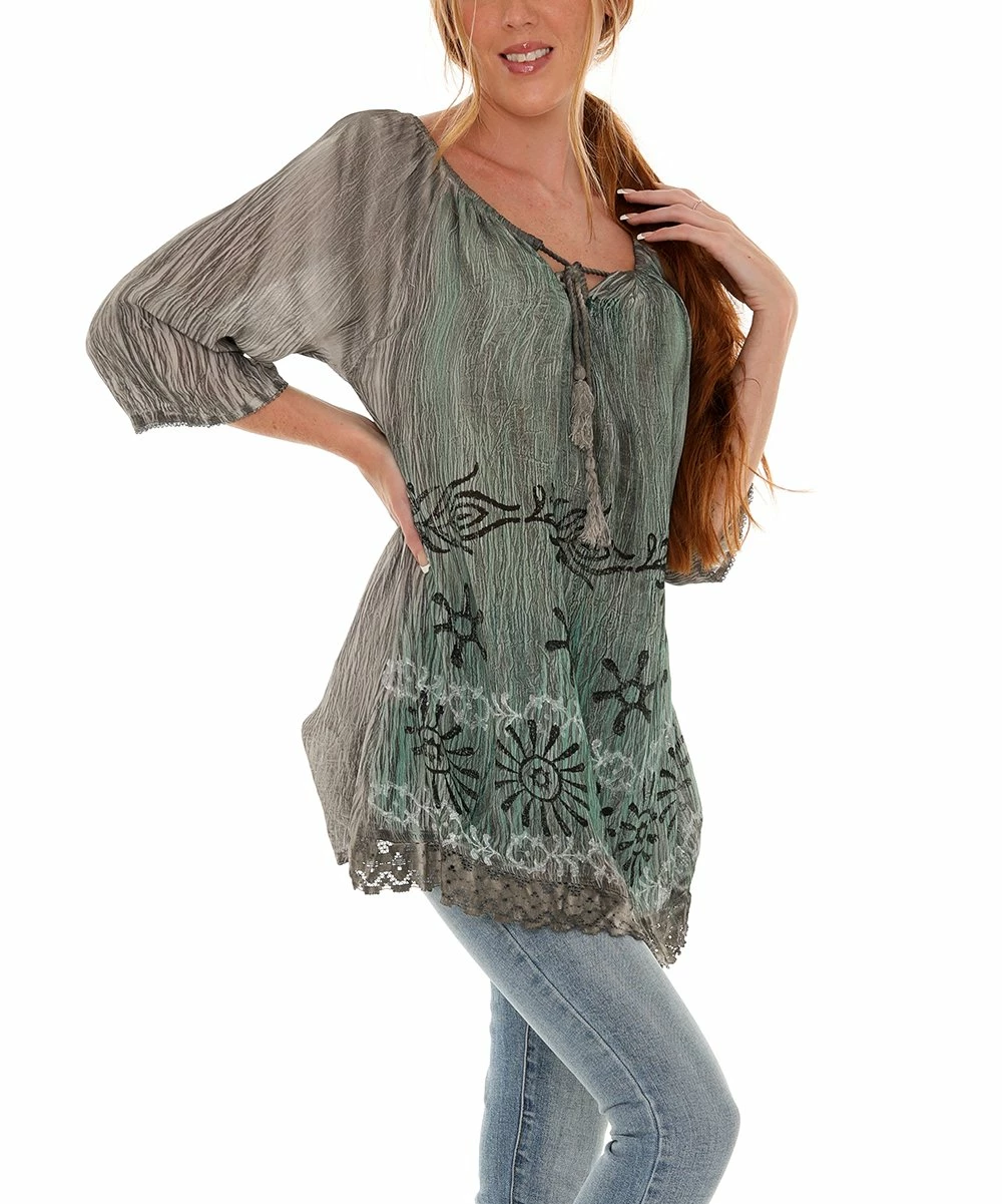 Deals β Shoreline Gray Geometric Tie-Dye Three-Quarter Sleeve Tunic - π© Women & Plus π― - Image 2