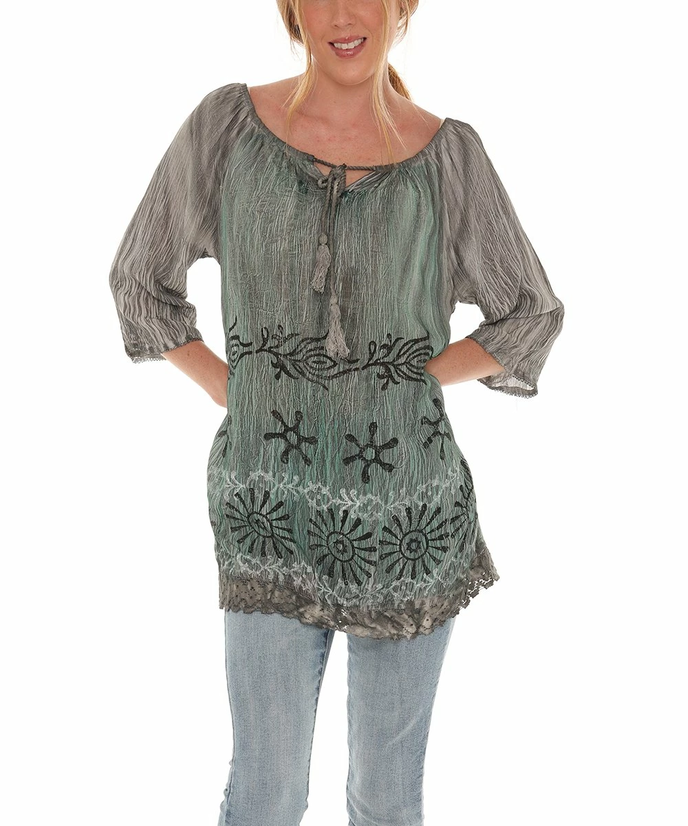 Deals β Shoreline Gray Geometric Tie-Dye Three-Quarter Sleeve Tunic - π© Women & Plus π― - Image 3