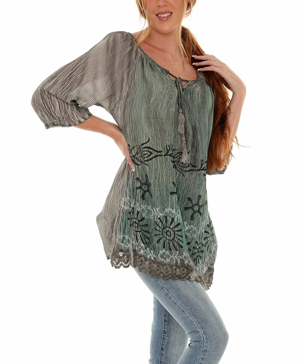 Deals β Shoreline Gray Geometric Tie-Dye Three-Quarter Sleeve Tunic - π© Women & Plus π― - Image 4