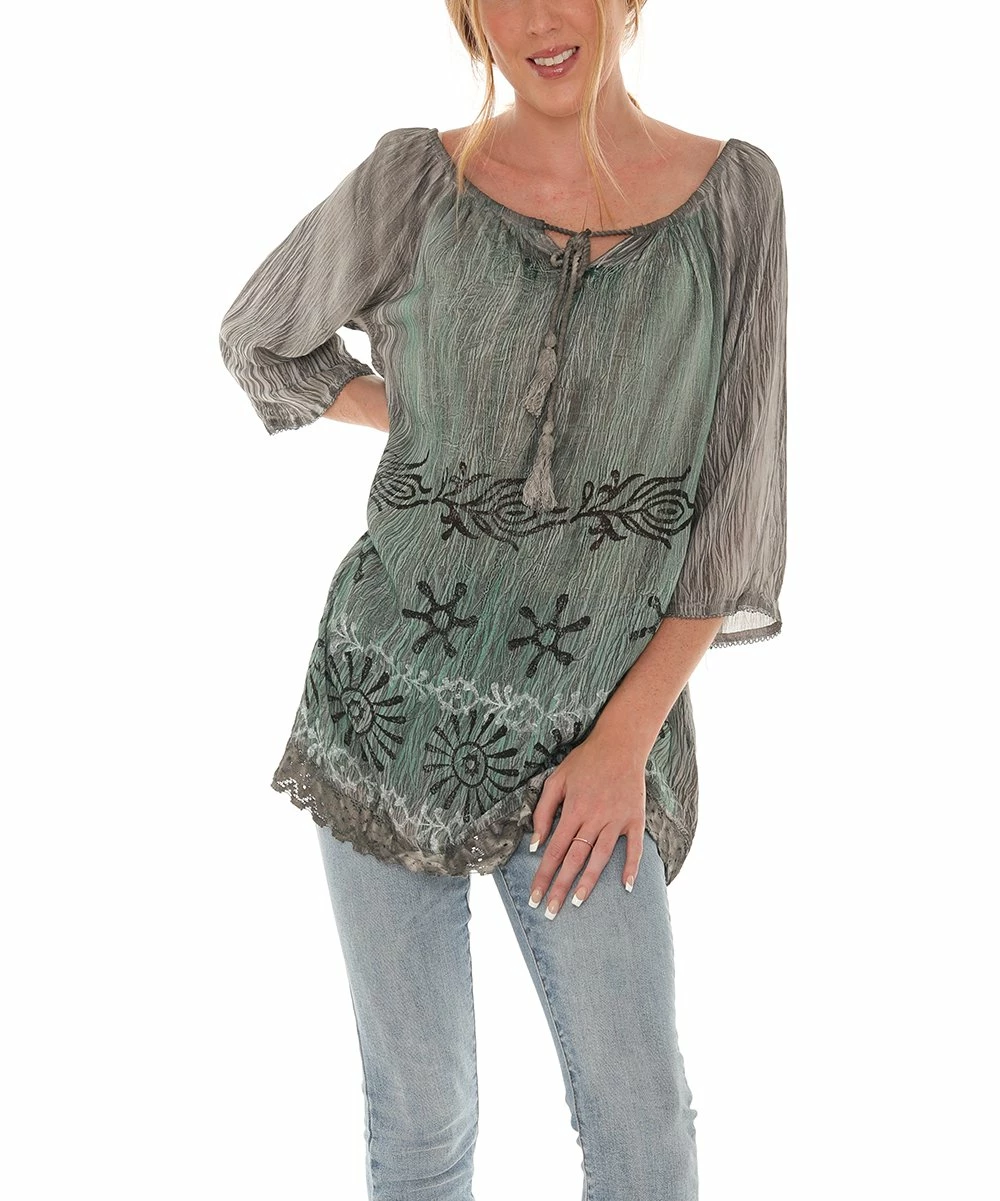 Deals β Shoreline Gray Geometric Tie-Dye Three-Quarter Sleeve Tunic - π© Women & Plus π― - Image 5