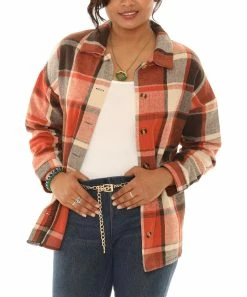 Cheapest π₯ Shoreline Rust & Black Plaid Button-Front Long-Sleeve Shacket - π© Women & Plus β
