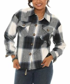 Budget βοΈ Shoreline Blue & White Plaid Pocket Button-Front Long-Sleeve Shacket - π© Women & Plus β