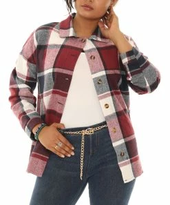 Best Pirce π― Shoreline Red & Black Plaid Button-Up Shacket - π© Women & Plus π