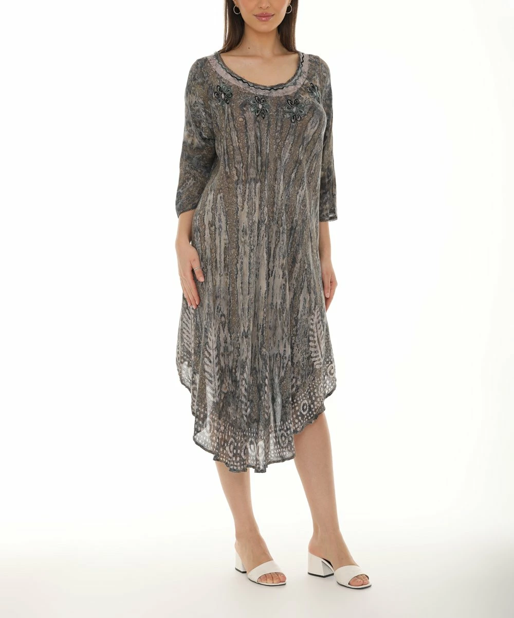 Brand new π Shoreline Gray Abstract Embroidered Three-Quarter Sleeve π Dress - Plus π - Image 2