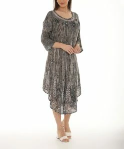 Brand new π Shoreline Gray Abstract Embroidered Three-Quarter Sleeve π Dress - Plus π