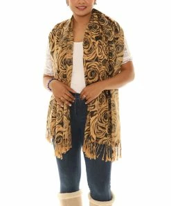 Best Pirce ✨ Shoreline Camel & Black Rose Tassel-Hem Scarf - 👩 Women 🛒