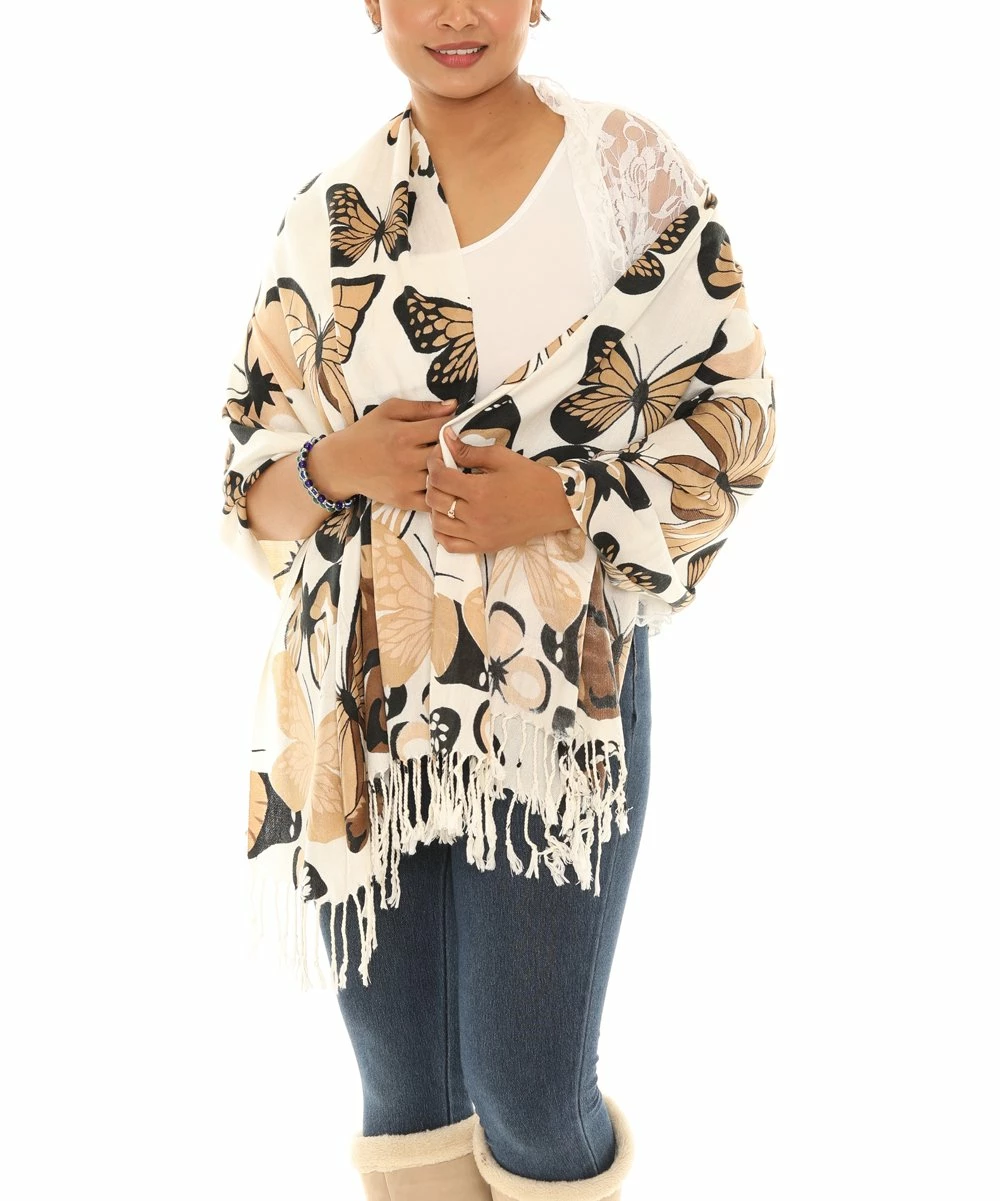 Best Sale π Shoreline Ivory & Beige Butterfly Tassel-Hem Scarf - π© Women π₯
