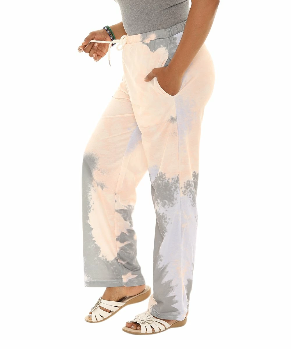 Buy π Shoreline Gray & Cream Tie-Dye Drawstring Lounge Pants - π© Women & Plus π - Image 3