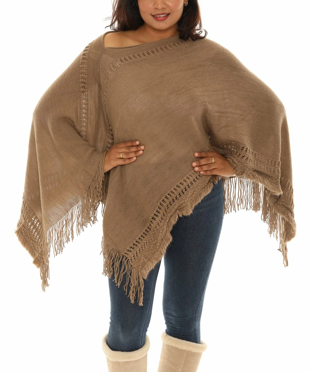 Best reviews of π₯° Shoreline Taupe Fringe-Hem V-Neck Poncho - π© Women π₯° - Image 2