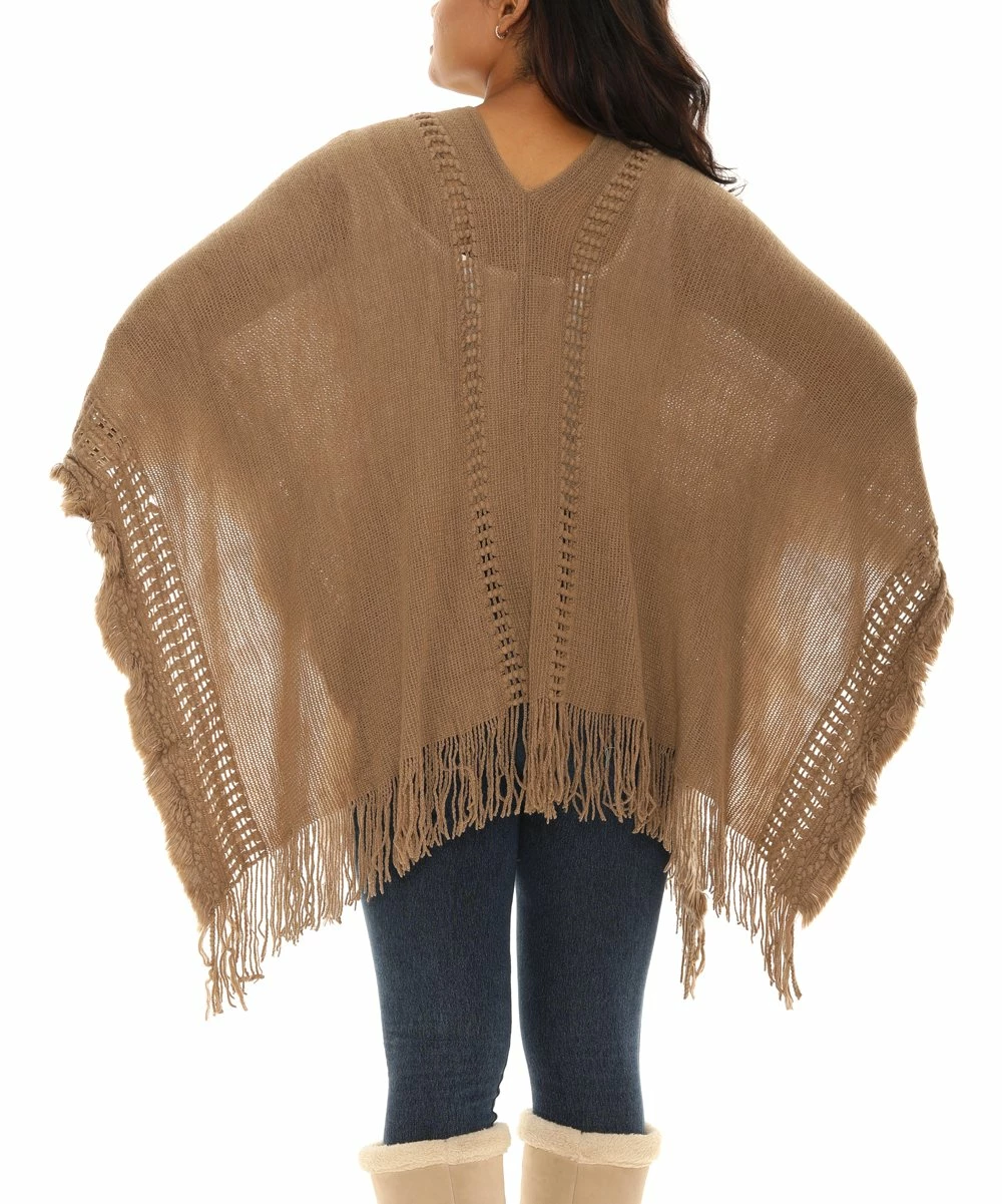 Best reviews of π₯° Shoreline Taupe Fringe-Hem V-Neck Poncho - π© Women π₯° - Image 4
