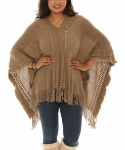 Best reviews of π₯° Shoreline Taupe Fringe-Hem V-Neck Poncho - π© Women π₯°