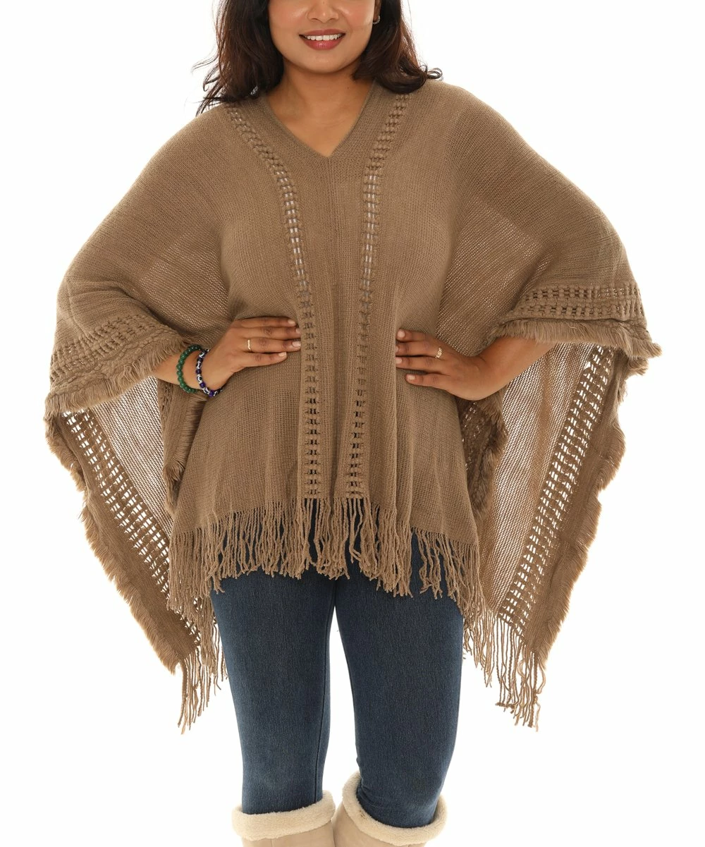 Best reviews of π₯° Shoreline Taupe Fringe-Hem V-Neck Poncho - π© Women π₯°