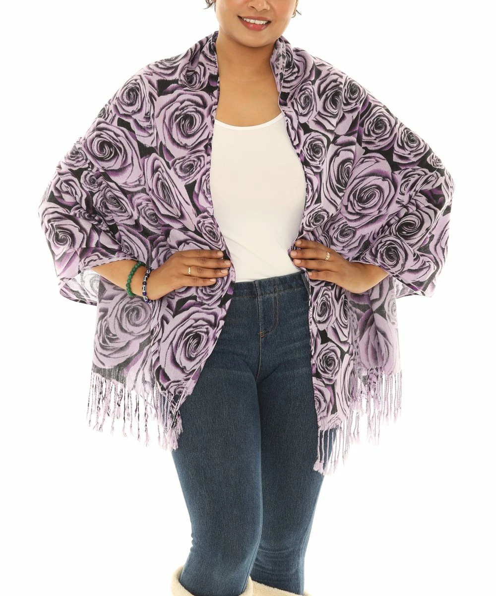 Best reviews of π Shoreline Purple & Black Rose Tassel-Hem Scarf - π© Women π
